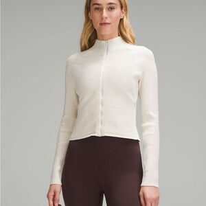 Lululemon Mixed Rib-Knit Zip Up Sweater White Size Small | Minimal Chic Pilates